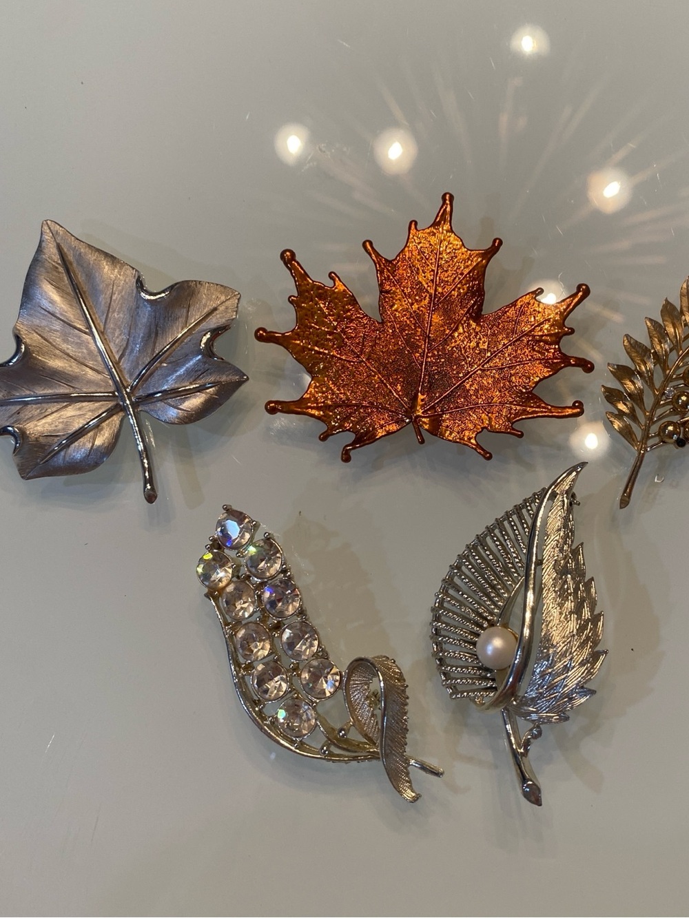 Vintage Crown Trifari & Sarah Coventry Leaf Brooch Bundle - 5 pc